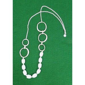 THE SAK 34" silver tone fashion necklace with offset loops & light blue stones